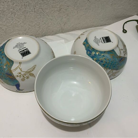 Set of 3; 222 Fifth Peacock Garden 5.5” Cereal Soup Bowls Fine China G14 - Picture 5 of 6